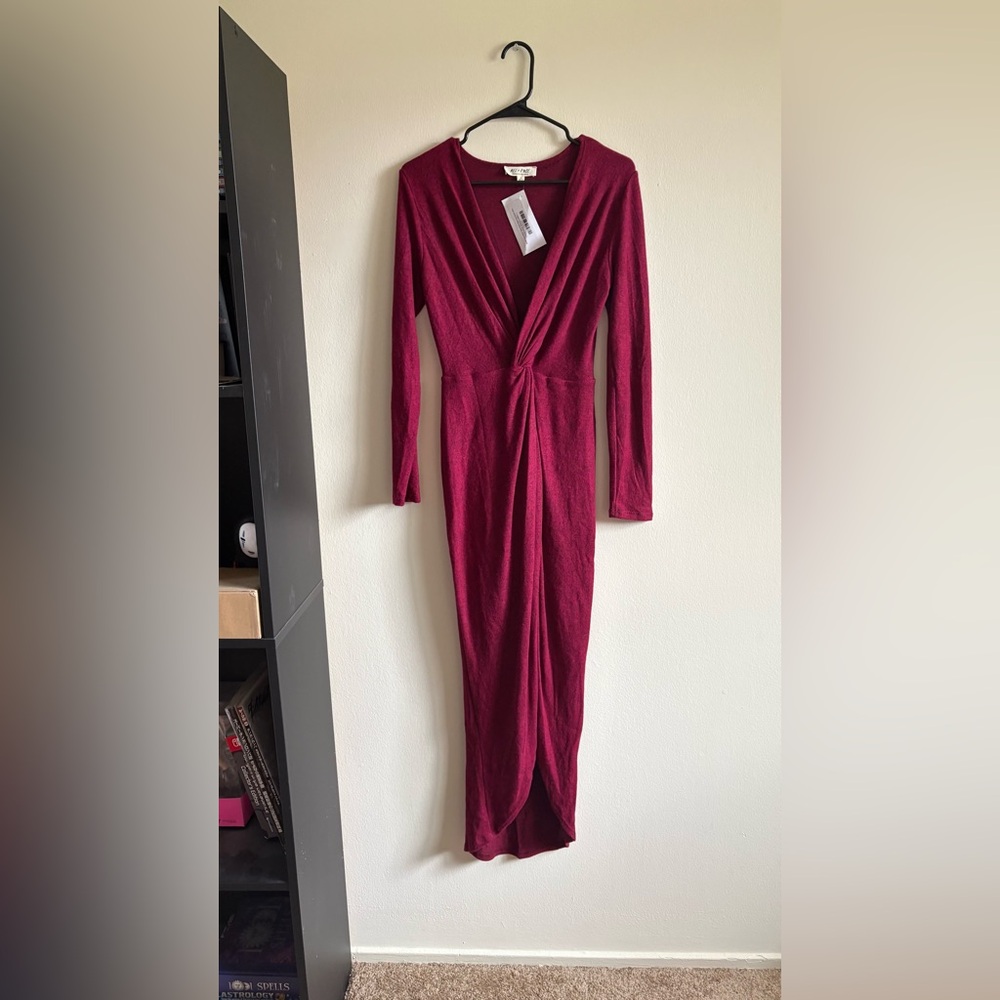 NanaMacs Shoot Your Shot Twist Knot High-Low Dress (Dark Marsala) Burgundy Wine